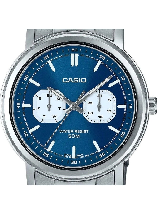 CASIO Mens Blue Dial Stainless Steel Watch - MTP-E335D-2E1VDF - Image 2